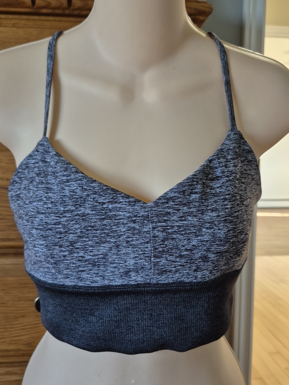 ALO Yoga Heathered Charcoal & Black Spaghetti-Strap Bralette